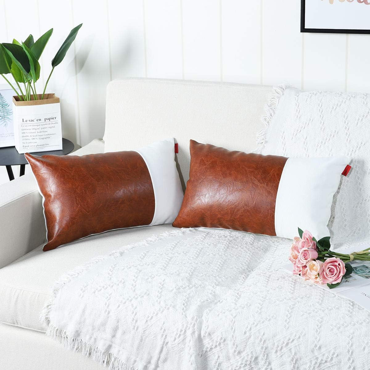 "Elevate Your Space with Our Set of 2 Luxury Boho Lumbar Pillow Covers! 🌿✨ Perfect for your couch, sofa, or bed - these chic faux leather and cotton cases in brown and white add a touch of farmhouse charm! 🛋️💖 #HomeDecor #BohoStyle"