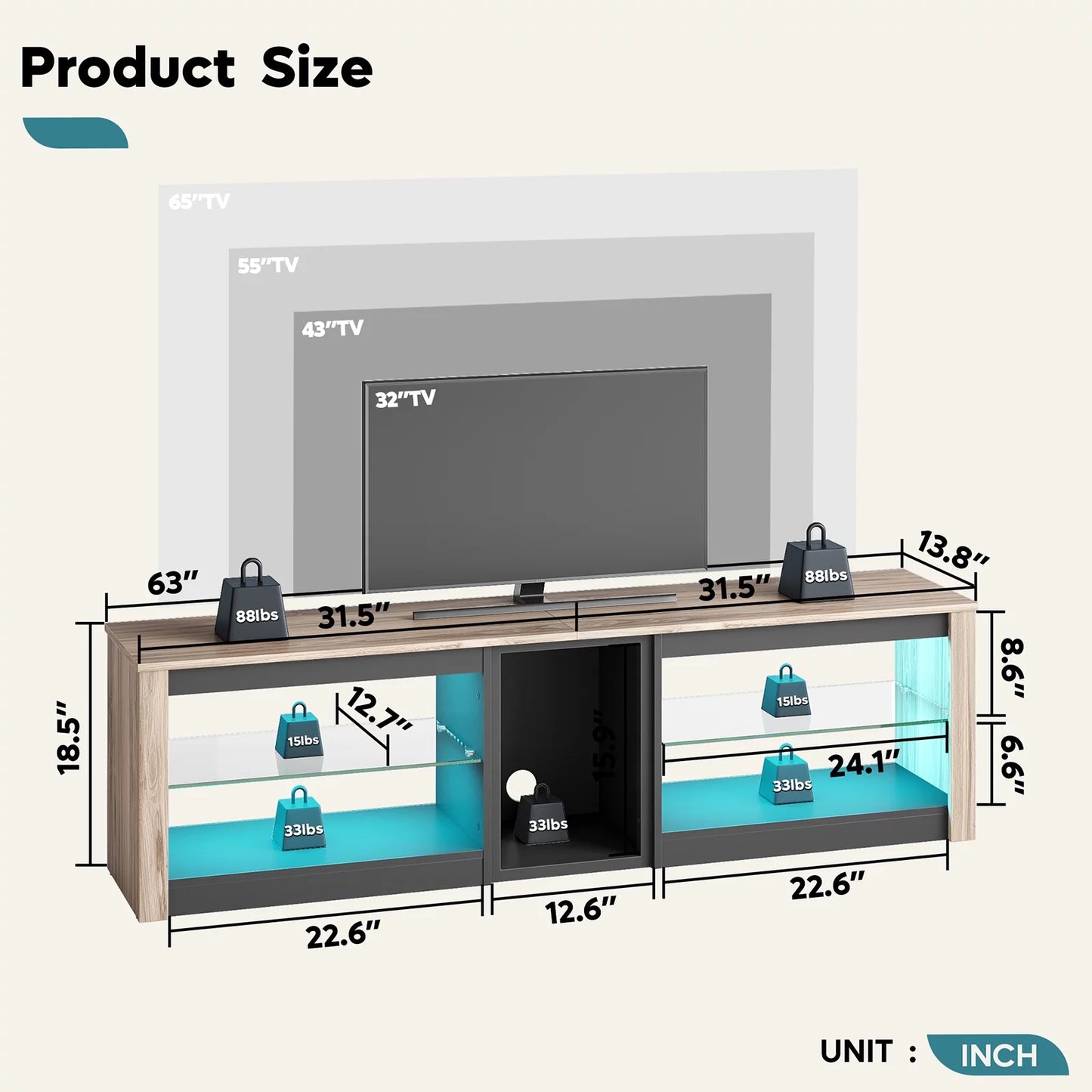 "Stylish TV Stand for Up to 70" TVs - Pinewood Console Table with RGB LED Lights & Ample Storage!"