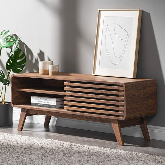 "Stylish Ensley 46" Mid-Century Modern TV Stand - Perfect for TVs up to 50" with Sleek Rounded Finishing!"