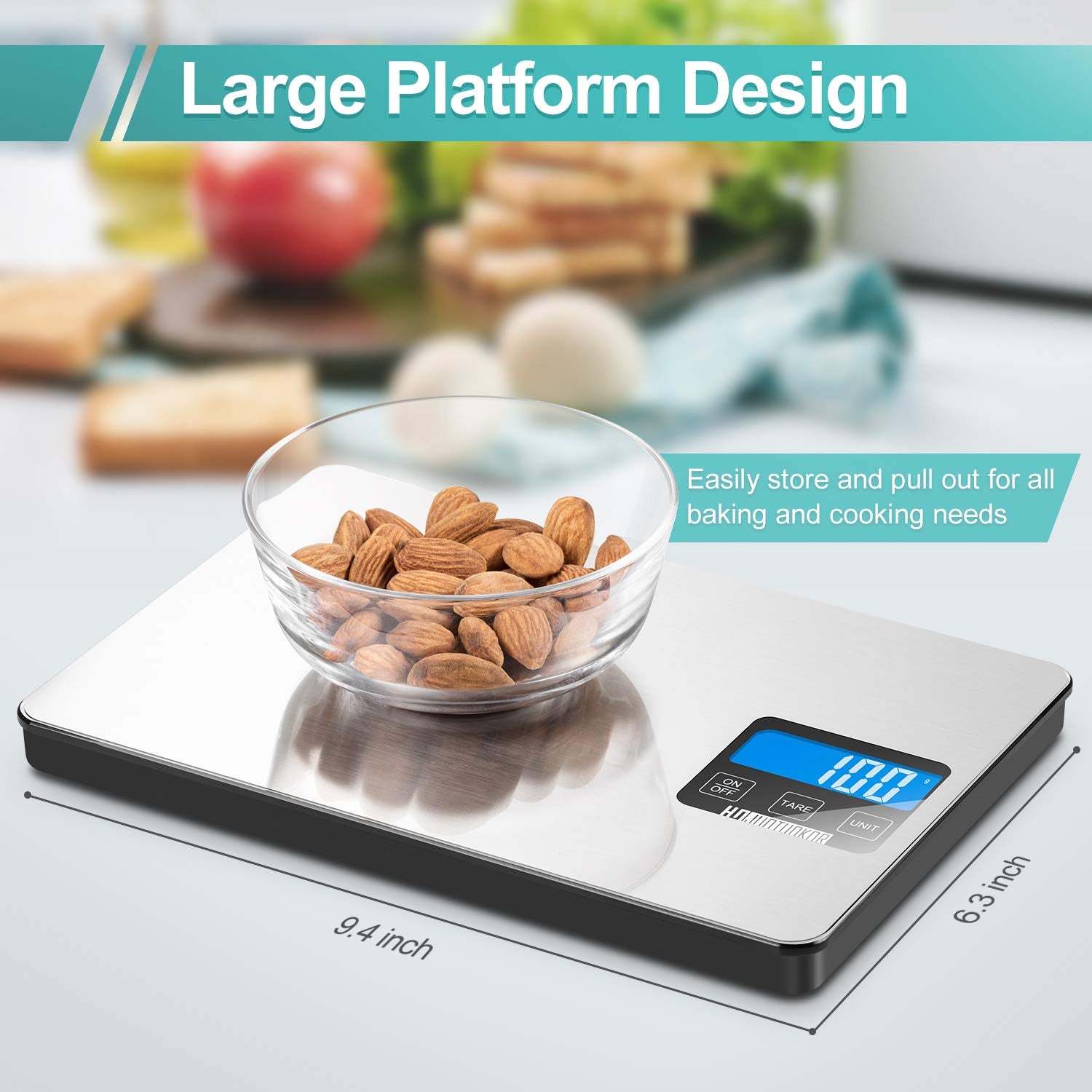 "Precision Digital Kitchen Scale - 33Lb Capacity, 1G/0.1Oz Accuracy, Stainless Steel & Tempered Glass, Perfect for Cooking & Baking!"