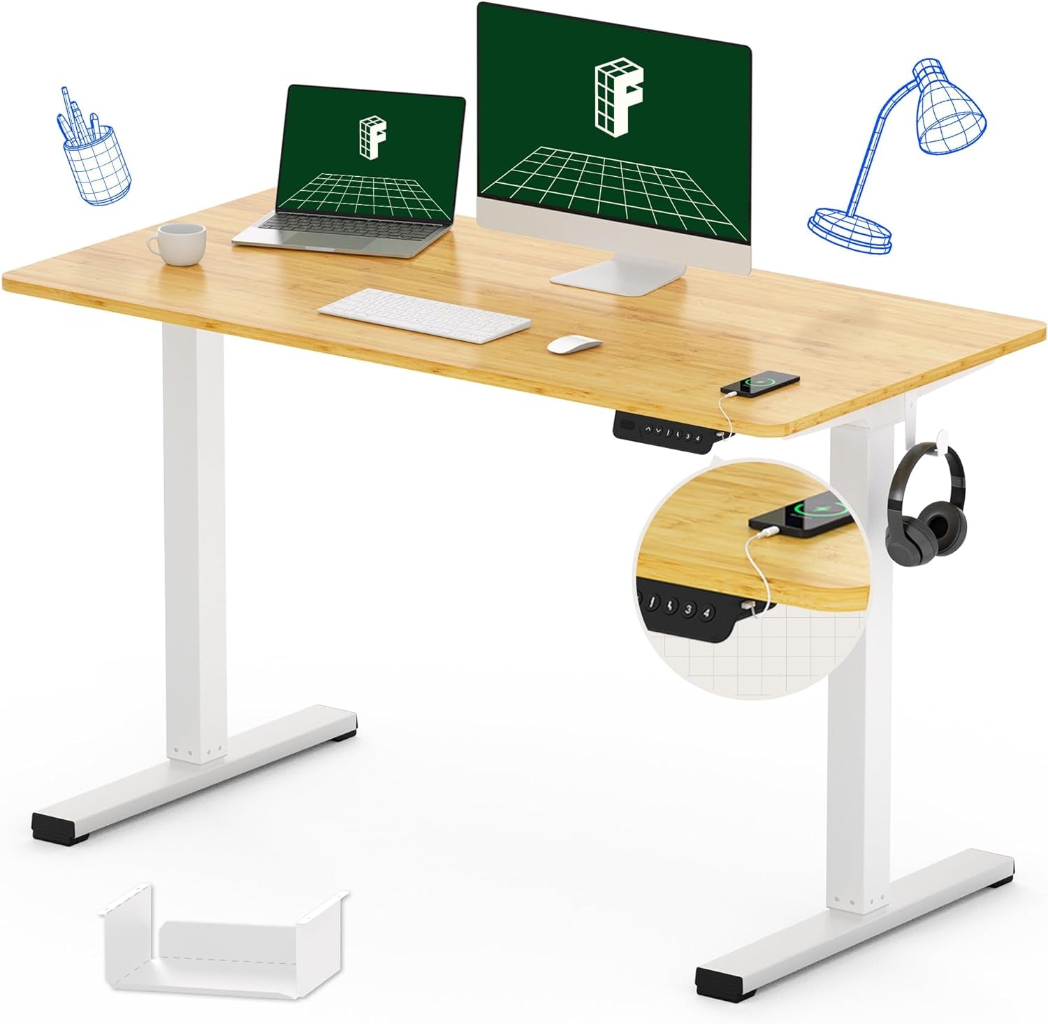 "Transform Your Workspace: Adjustable Electric Standing Desk with Ergonomic Memory Controller - 48" Bamboo Texture Desktop & Quick Assembly (White Frame)"