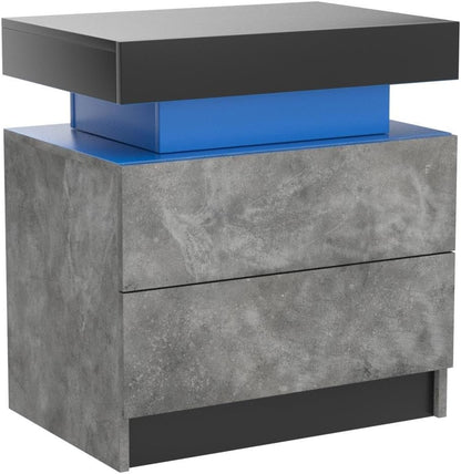 "Stylish Grey Bedside Table with 2 Drawers & LED Lights - Perfect Nightstand for Bedroom & Living Room"