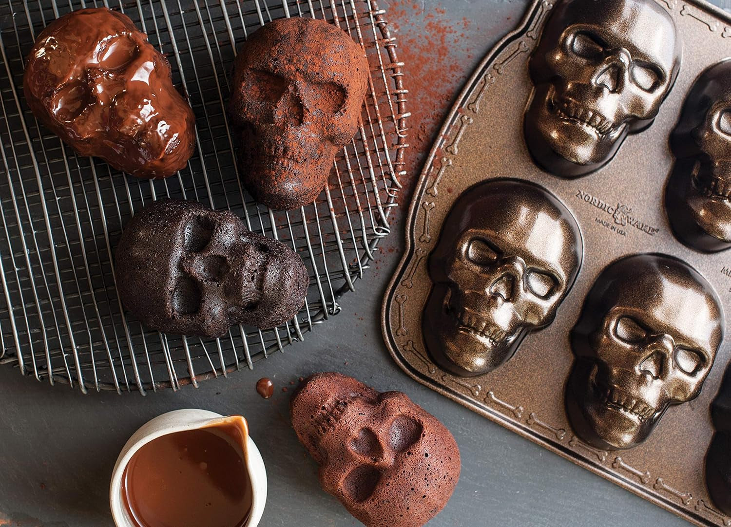 "Spooktacular Haunted Skull Cakelet Pan - Perfect for Halloween Baking!"