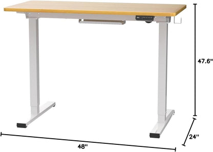 "Transform Your Workspace: Adjustable Electric Standing Desk with Ergonomic Memory Controller - 48" Bamboo Texture Desktop & Quick Assembly (White Frame)"