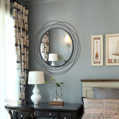 "Stylish 26.8” Round Black Wall Mirror - Perfect for Bathroom, Living Room, or Bedroom Decor!"