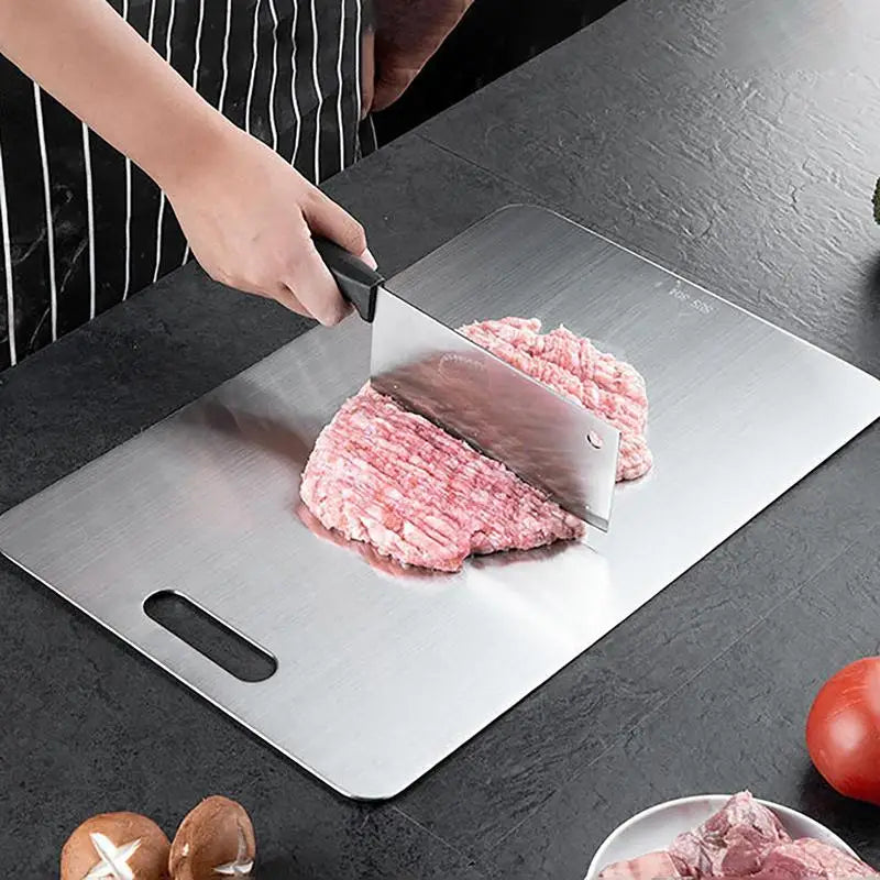 "Premium Titanium & Stainless Steel Double-Sided Cutting Board - Durable, Food Grade Kitchen Essential!"