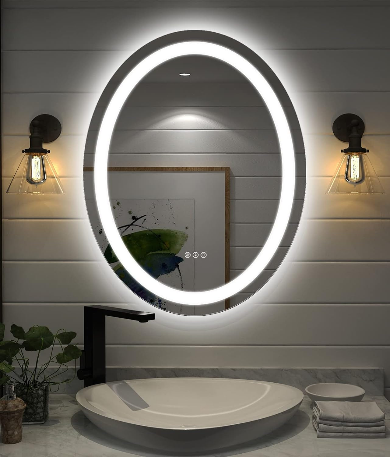 "Elegant 24x32 Oval LED Vanity Mirror - Dimmable, Anti-Fog, Shatter-Proof with Front & Back Lighting - Perfect for Your Bathroom!"