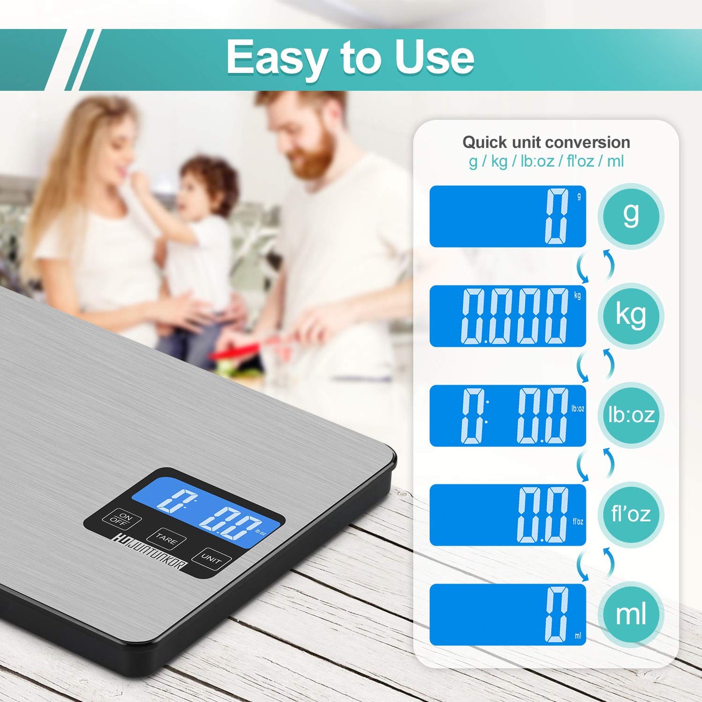 "Precision Digital Kitchen Scale - 33Lb Capacity, 1G/0.1Oz Accuracy, Stainless Steel & Tempered Glass, Perfect for Cooking & Baking!"