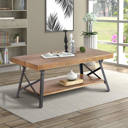 "Stylish Rustic 43'' Solid Wood Coffee Table with Durable Metal Legs - Ideal for Your Living Room!"