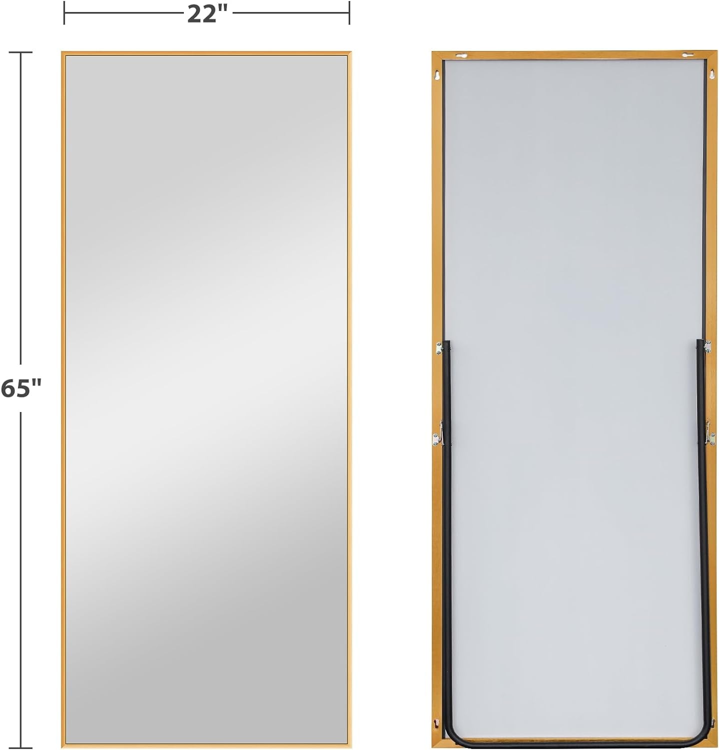 "Elegant 65"×22" Gold Metal Floor Mirror - Versatile Standing, Hanging, or Leaning Design"