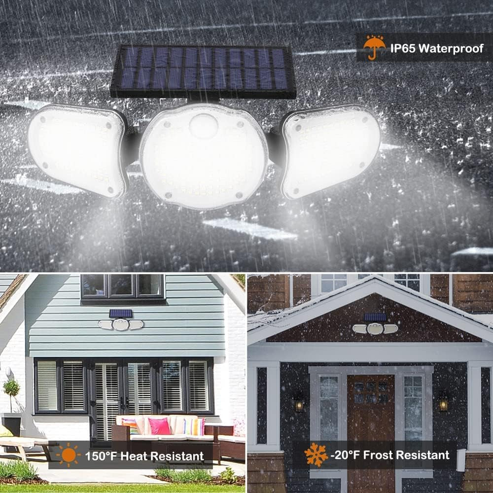 "Illuminate Your Outdoors: 305 LED Solar Motion Sensor Flood Lights with Remote Control - Waterproof 3-Head Security Spot Lights (2 Pack)"