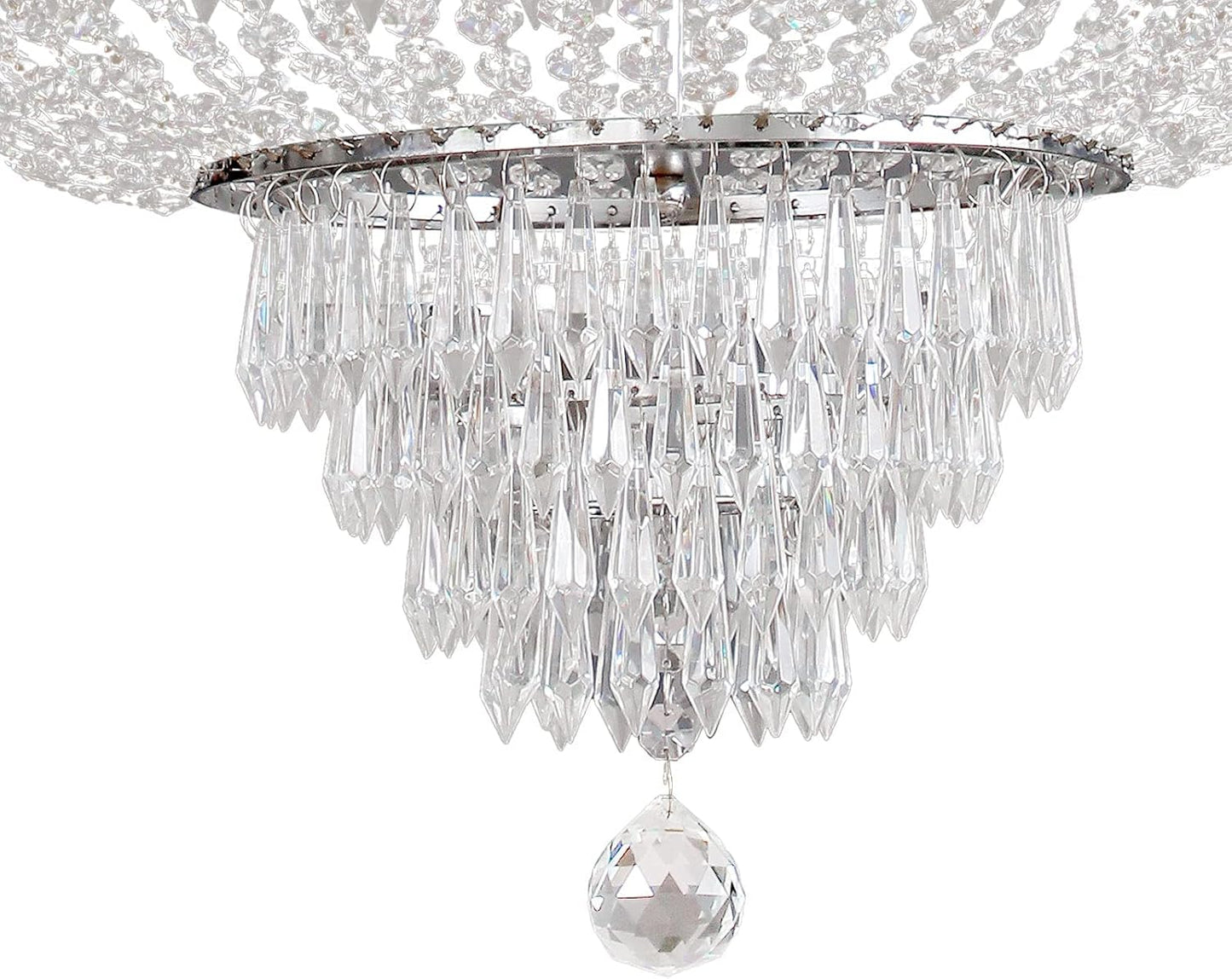 "Stunning Modern French Empire Crystal Pendant Chandelier - Elegant Raindrop Design, LED Ceiling Light Fixture, Perfect for Home Decor (H30 x W24 Inch, 9x E12 Bulbs Not Included)"