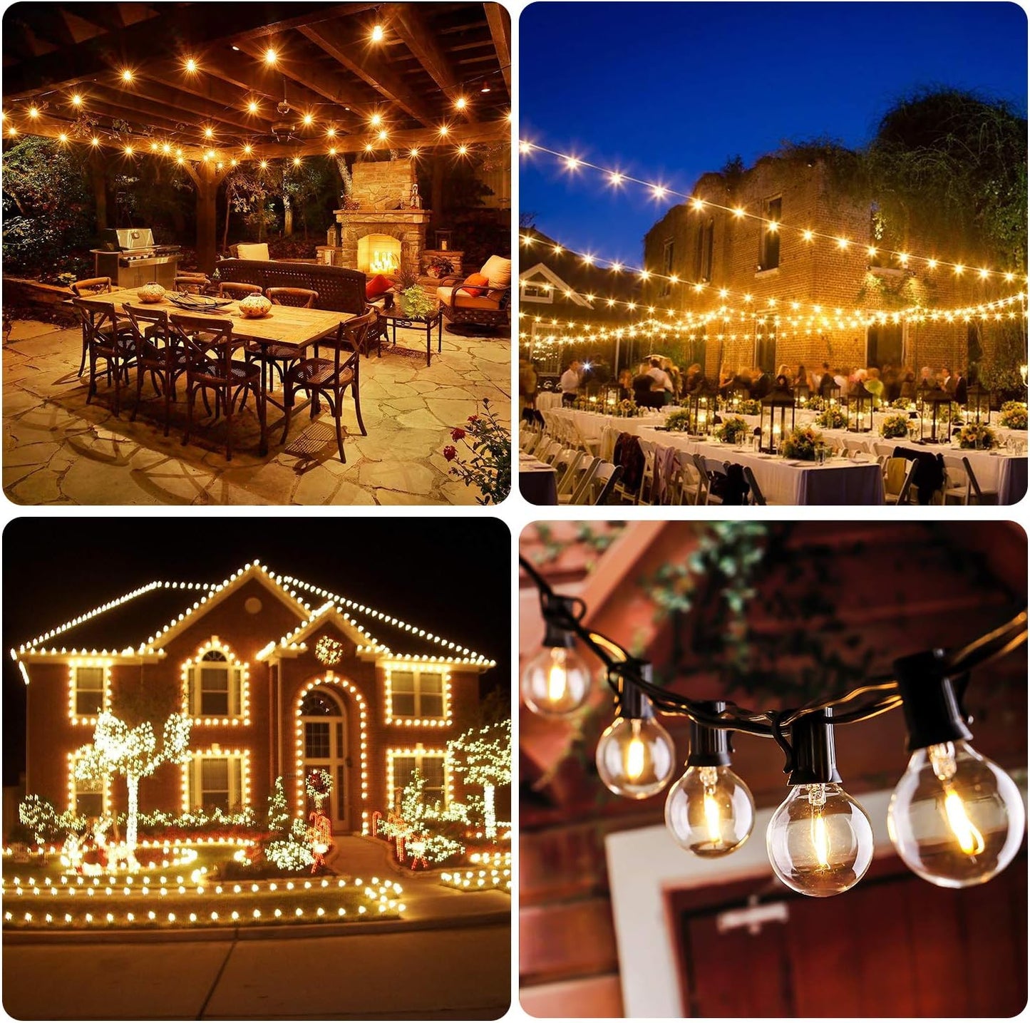 "50FT Shatterproof LED G40 Globe String Lights - Dimmable Edison Bulbs for Outdoor Patio, Backyard, Party & Wedding - Waterproof Bistro Lights with 50+2 Bulbs!"