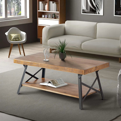 "Stylish Rustic 43'' Solid Wood Coffee Table with Durable Metal Legs - Ideal for Your Living Room!"