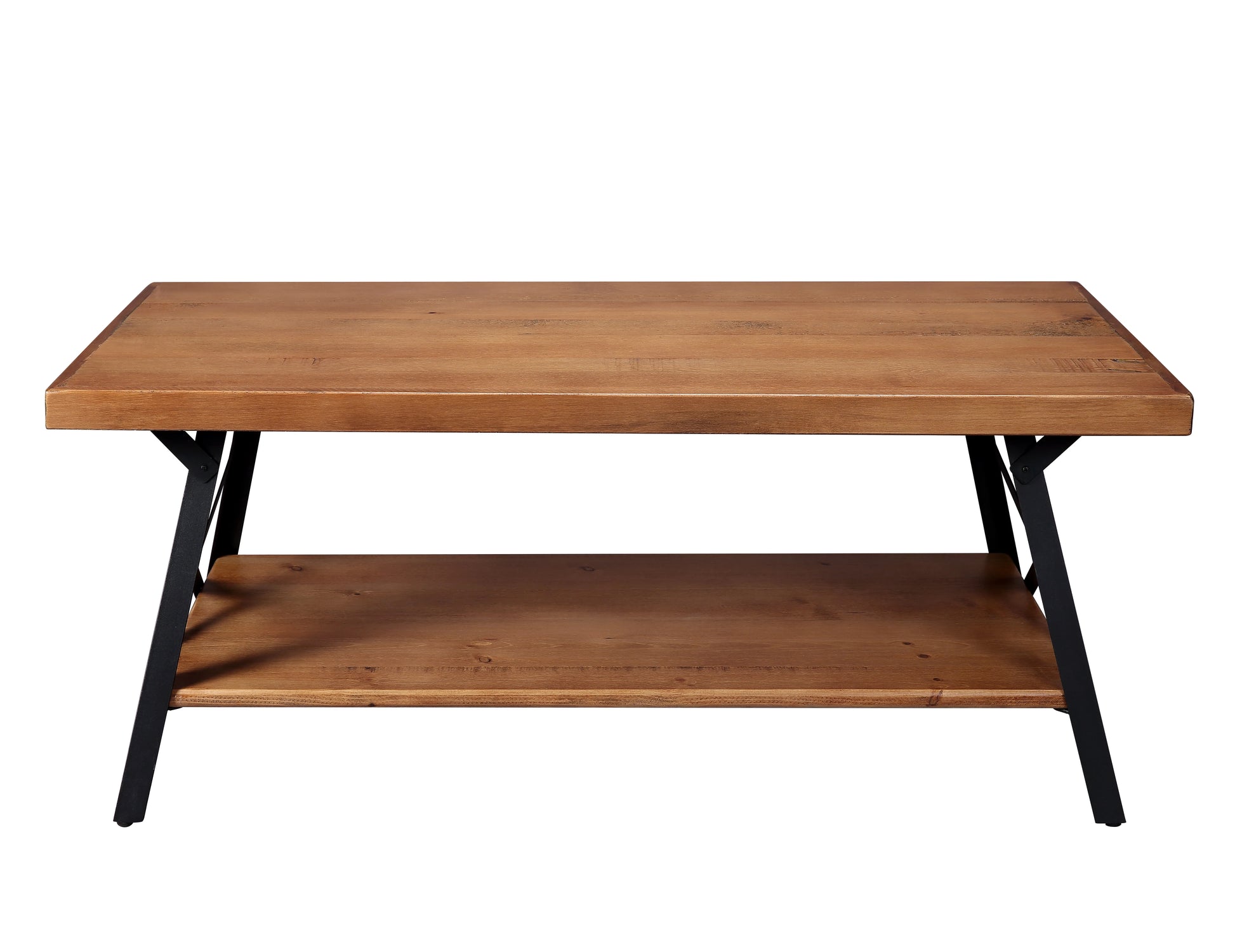 "Stylish Rustic 43'' Solid Wood Coffee Table with Durable Metal Legs - Ideal for Your Living Room!"