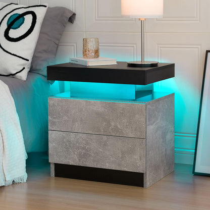 "Stylish Grey Bedside Table with 2 Drawers & LED Lights - Perfect Nightstand for Bedroom & Living Room"