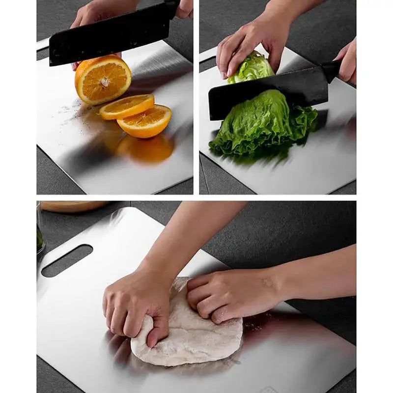 "Premium Titanium & Stainless Steel Double-Sided Cutting Board - Durable, Food Grade Kitchen Essential!"