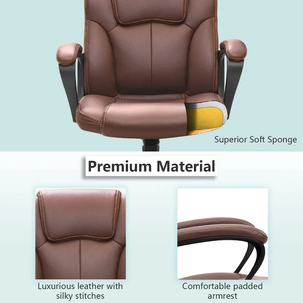 "Luxurious Brown PU Leather Recliner Chair with Waist Support - Ideal for Living Room, Office & Desk - Enjoy Free Shipping!"