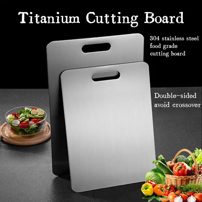 "Premium Titanium & Stainless Steel Double-Sided Cutting Board - Durable, Food Grade Kitchen Essential!"