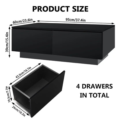 Sleek Black High Gloss LED Coffee Table with 4 Drawers - Modern Centerpiece for Your Living Room!