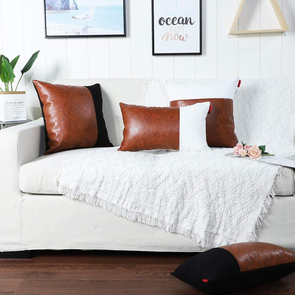 "Elevate Your Space with Our Set of 2 Luxury Boho Lumbar Pillow Covers! 🌿✨ Perfect for your couch, sofa, or bed - these chic faux leather and cotton cases in brown and white add a touch of farmhouse charm! 🛋️💖 #HomeDecor #BohoStyle"