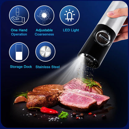 "Premium Electric Salt and Pepper Grinder Set - Automatic Mills with Adjustable Coarseness & LED Light for Effortless Seasoning!"