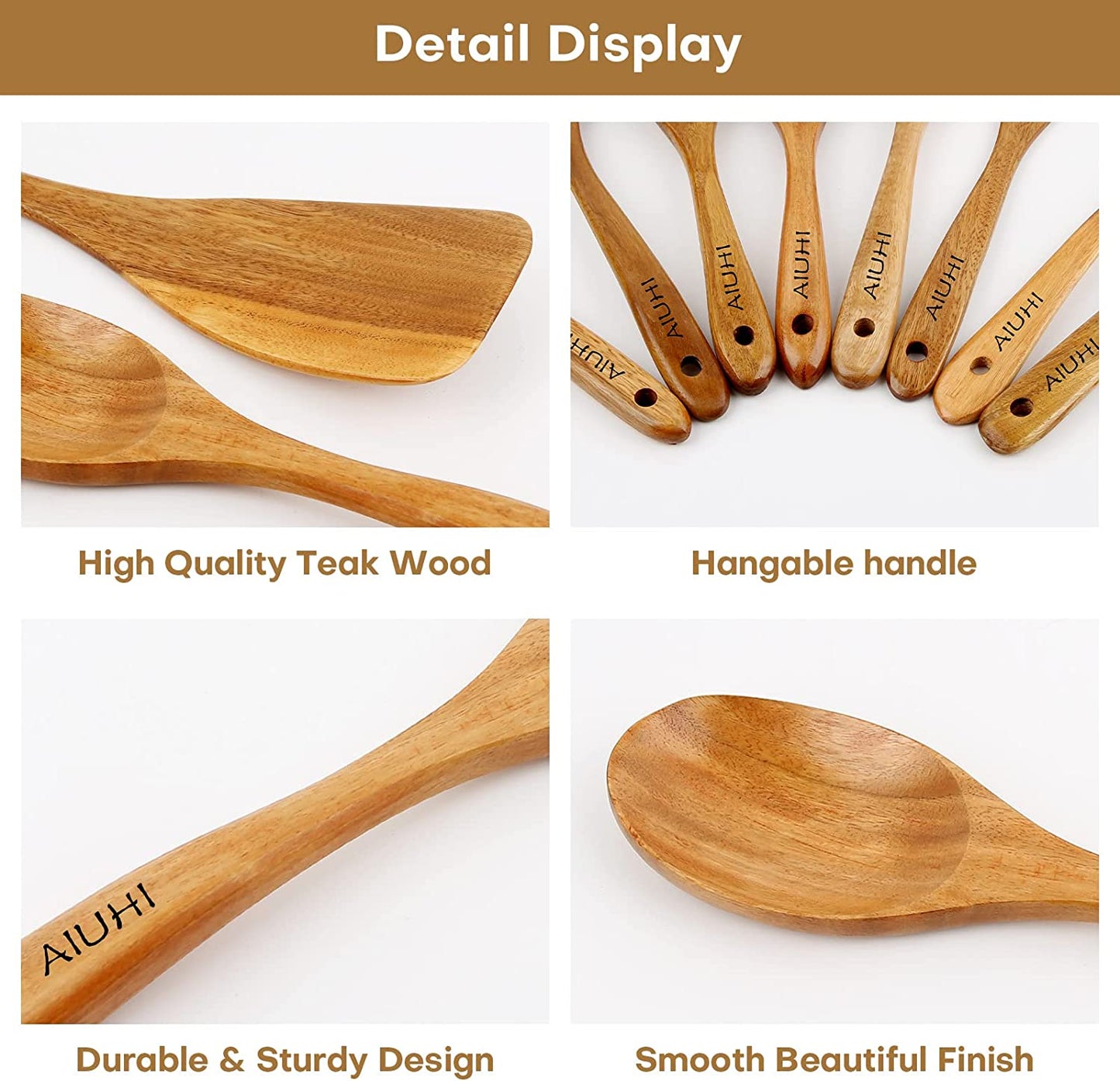 "Premium Teak Wood Cooking Utensil Set - 8 Nonstick, Non-Scratch Kitchen Spoons for Effortless Cooking!"