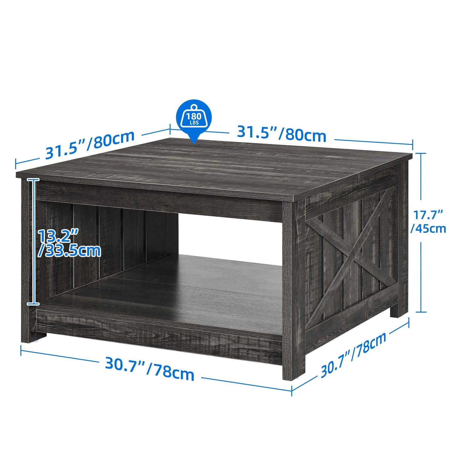 "Chic Rustic Gray Square Coffee Table with Half Open Storage - Perfect for Your Farmhouse Living Room!"