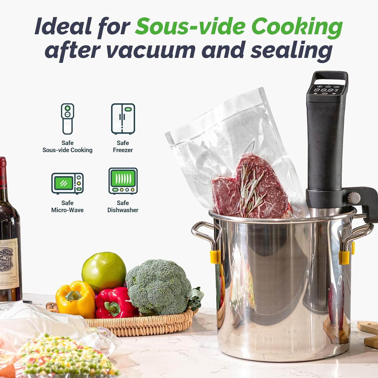 "Premium Vacuum Sealer Bags - 2 Pack 8" x 16' Rolls, BPA-Free, Perfect for Sous Vide & Food Storage!"