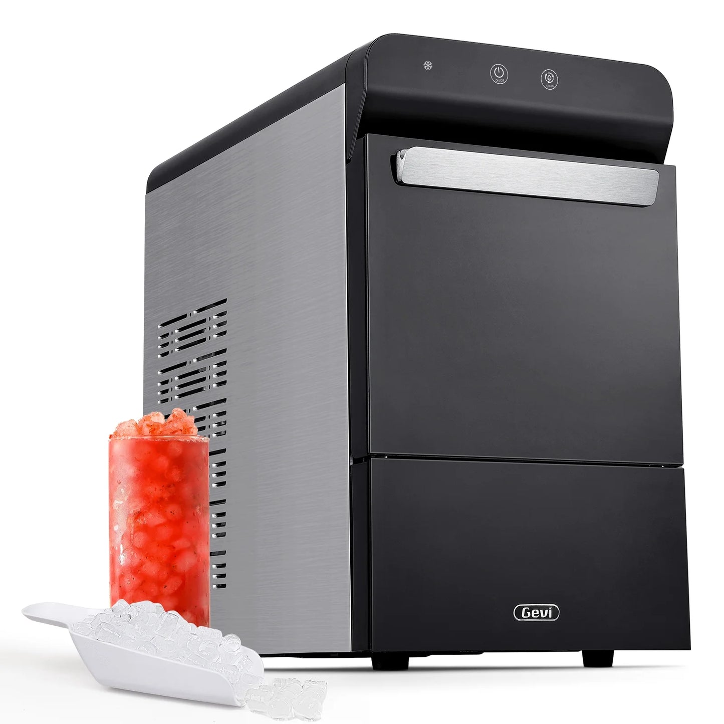 "Premium Countertop Nugget Ice Maker - 30Lbs/Day, Self-Cleaning, Sleek Stainless Steel & Black Design!"