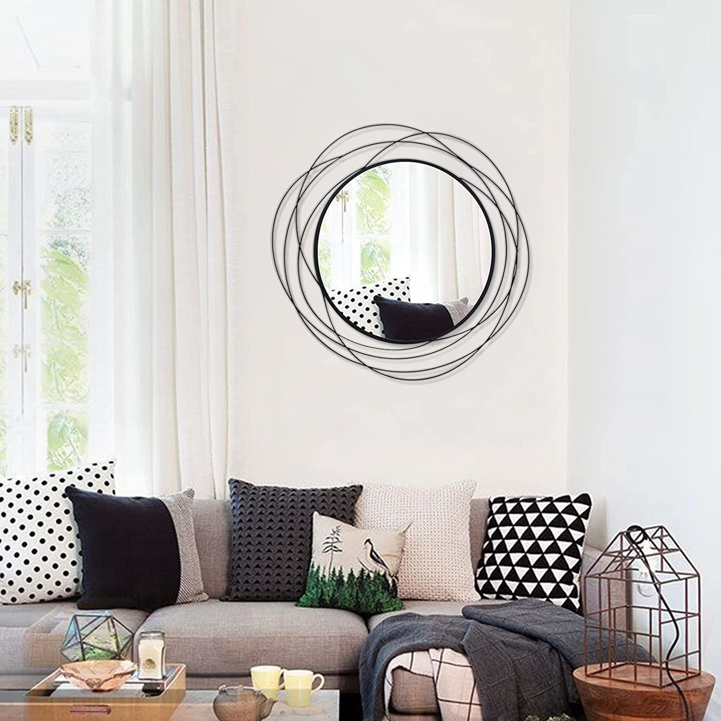 "Stylish 26.8” Round Black Wall Mirror - Perfect for Bathroom, Living Room, or Bedroom Decor!"