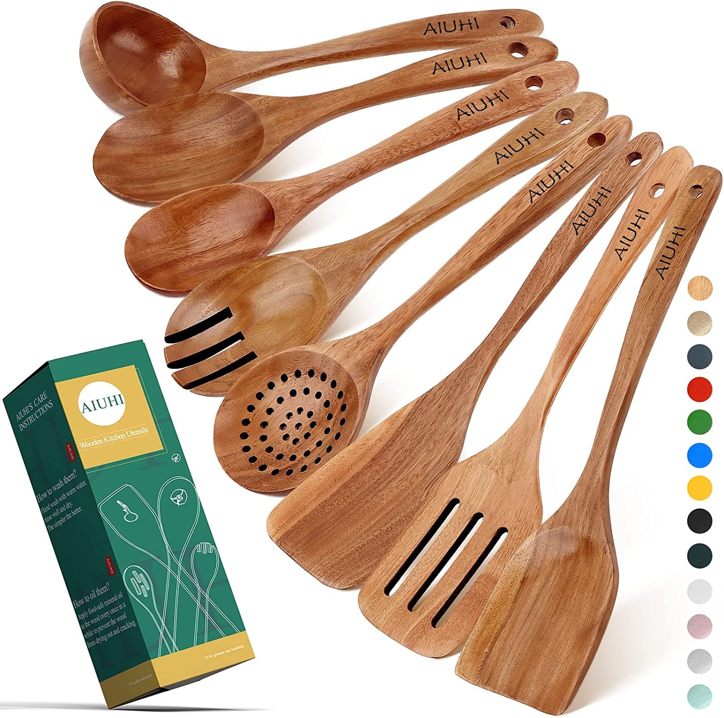 "Premium Teak Wood Cooking Utensil Set - 8 Nonstick, Non-Scratch Kitchen Spoons for Effortless Cooking!"