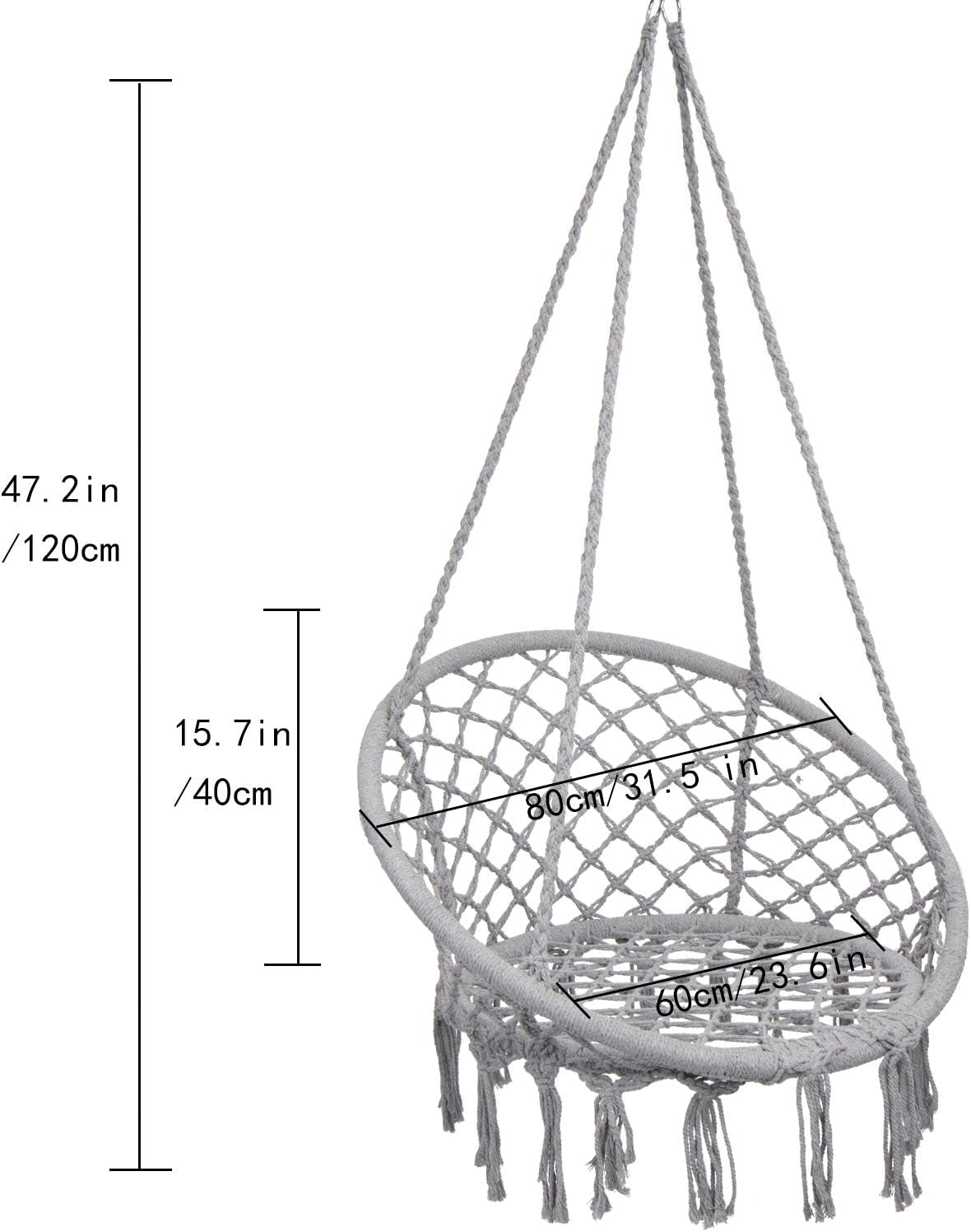 "Cozy Macrame Hammock Chair - Max 330 Lbs Capacity, Stylish Light Grey Swing for Indoor & Outdoor Relaxation"